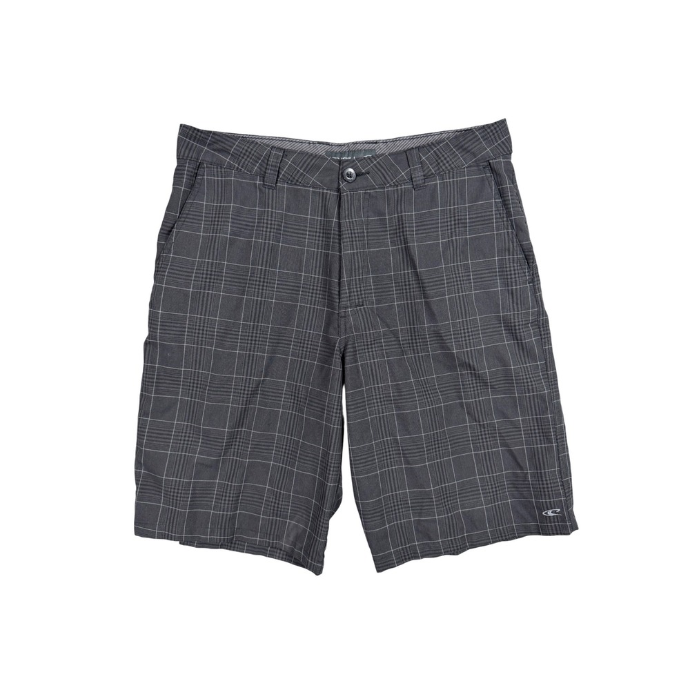 O'Neill Hybrid Walk Shorts Mens 34 Black Plaid A12180141 Stretch Casual